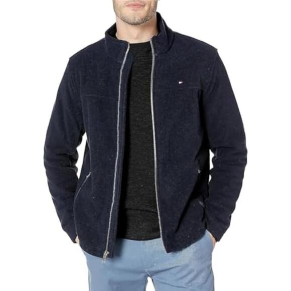 Mens Polar Fleece Jacket Full Zip Front Stand Collar Warm Lightweight Outerwear - Picture 4 of 4